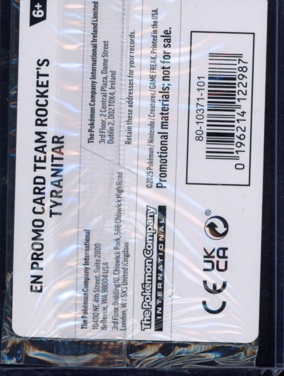 Team Rocket's Tyranitar 096/182 Sealed Promo Raw