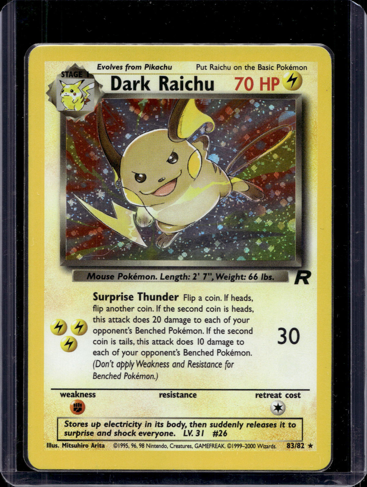 Dark Raichu (Team Rocket's - Unlimited Holo) 83/82 Raw