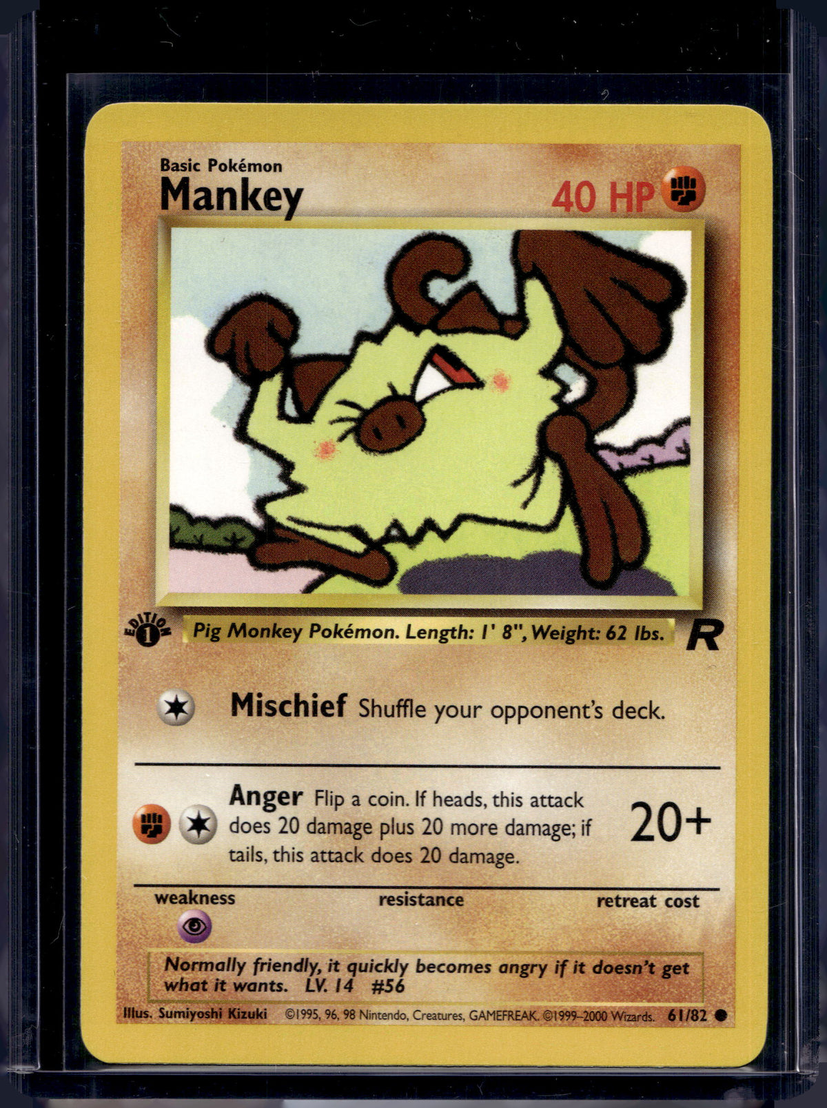 Mankey (Team Rocket's - 1 St Edition - Unlimited) 61/82 Raw