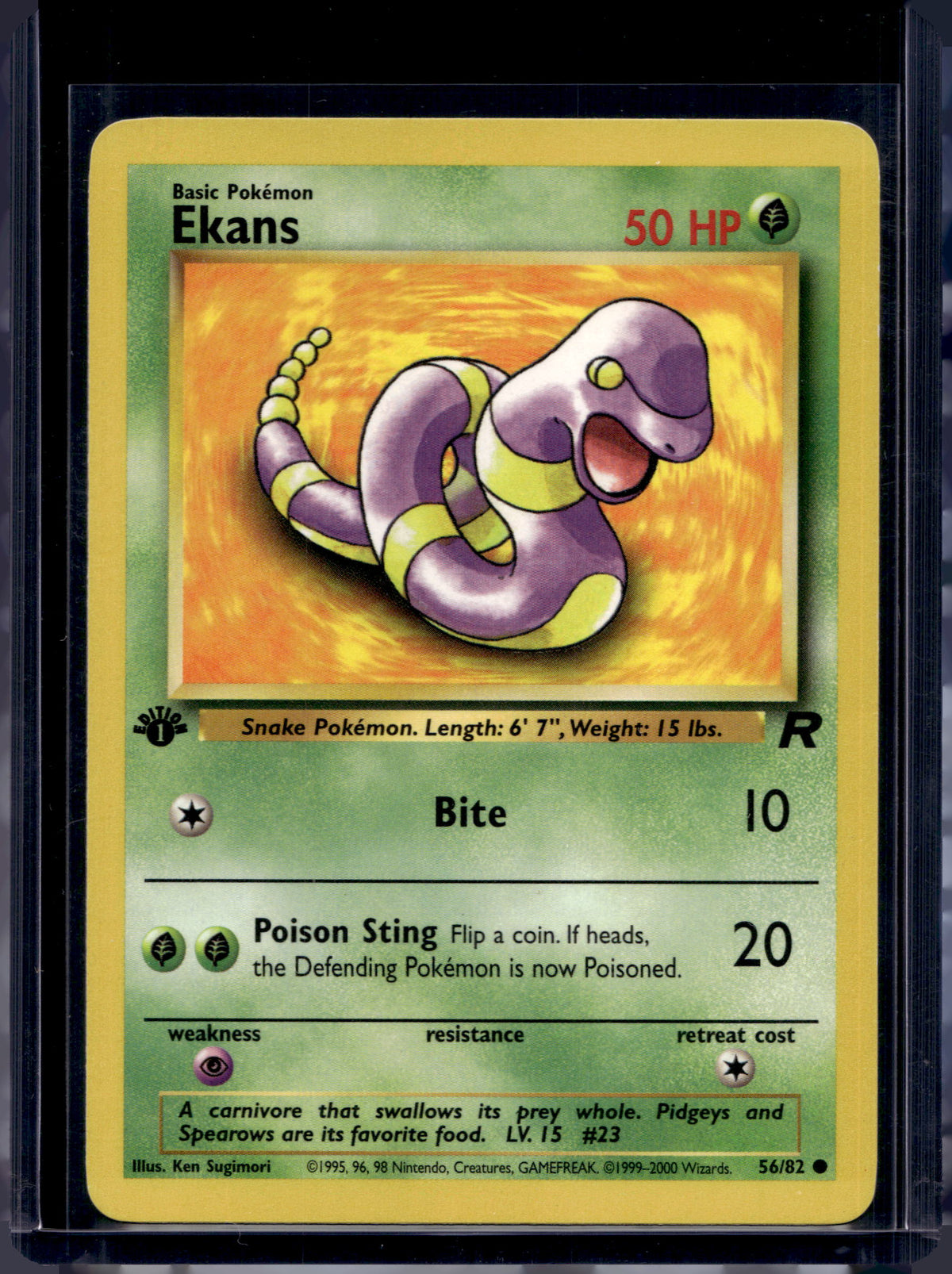 Ekans (Team Rocket's - 1 St Edition - Unlimited) 56/82 Raw
