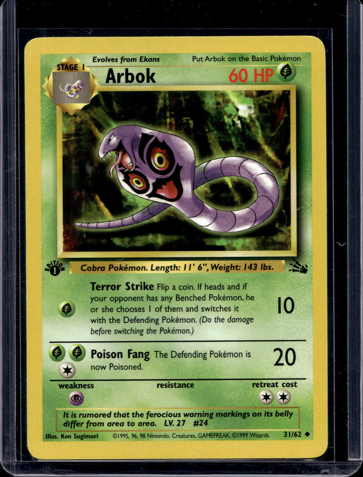 Arbok (Fossil - 1St Edition) 31/62 Raw