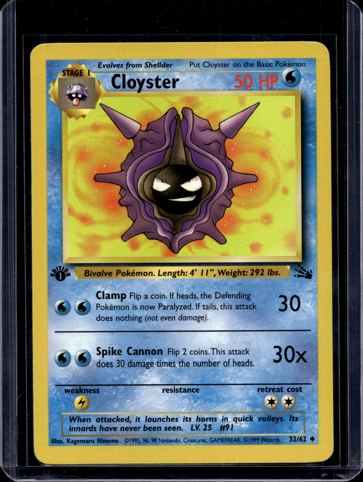 Cloyster (Fossil - 1St Edition) 32/62 Raw