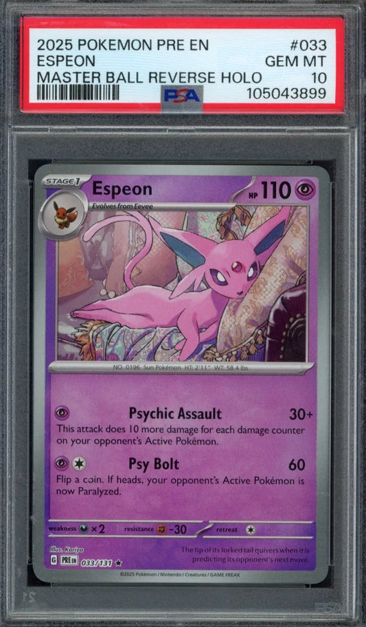 Espeon Master Ball Reverse Holo 033/131 Psa 10