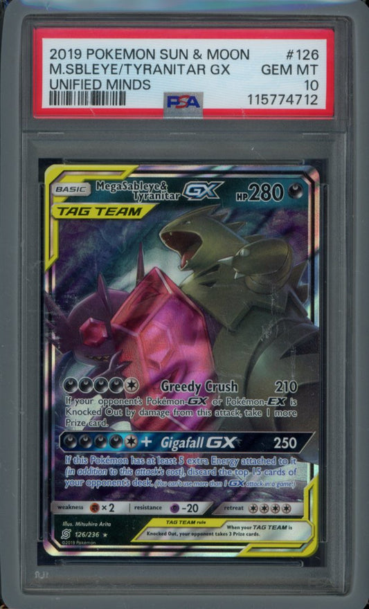MegaSableye & Tyranitar Gx 126/236 PSA 10