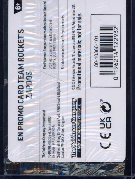 Team Rocket's Zapdos 070/182 Sealed Promo Raw - RookieLegends