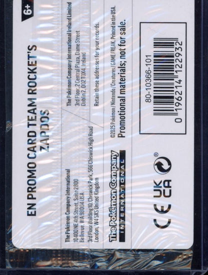 Team Rocket's Zapdos 070/182 Sealed Promo Raw