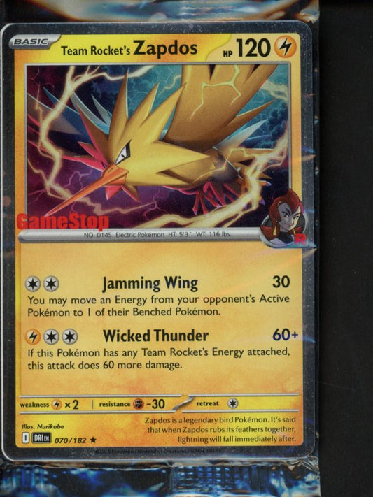 Team Rocket's Zapdos 070/182 Sealed Gamestop Exclusive Raw