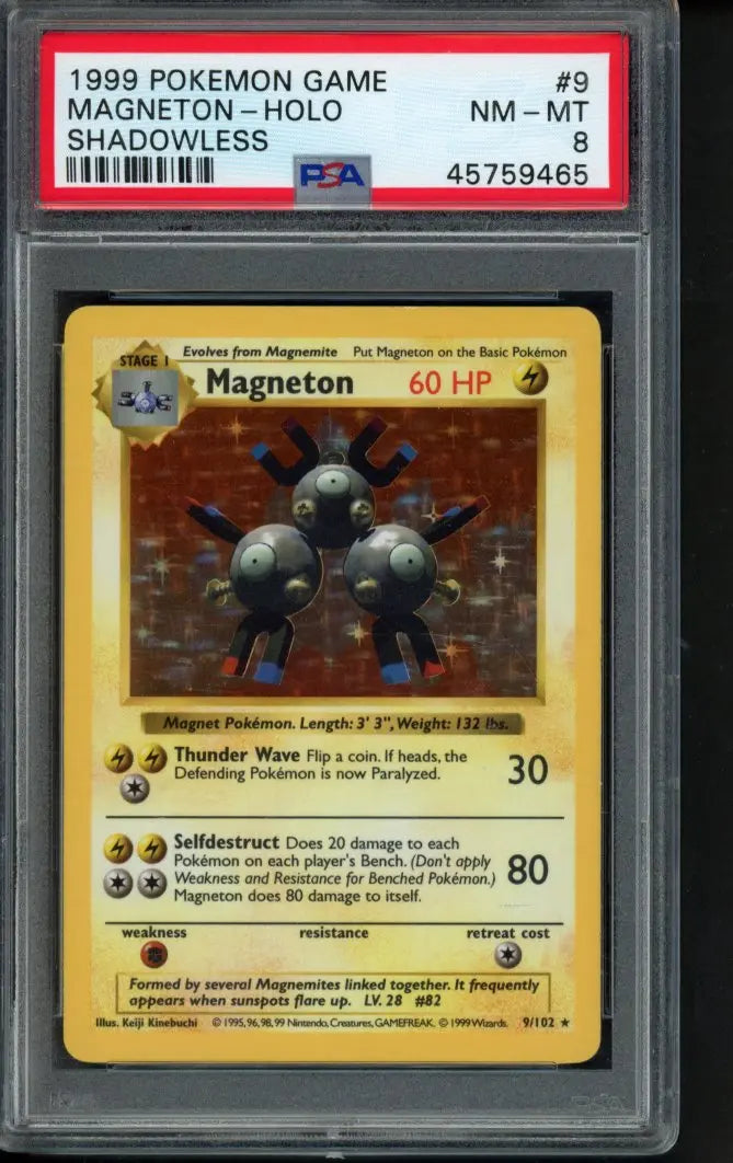 1999 Pokemon Game Magneton - Holo Shadowless 9/102 PSA 8