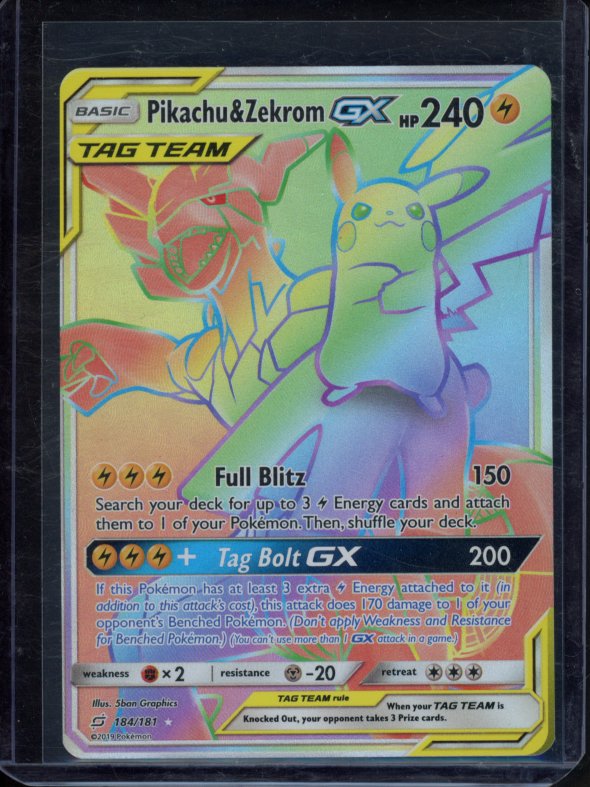 Pikachu & Zekrom Gx 184/181 Raw RookieLegends
