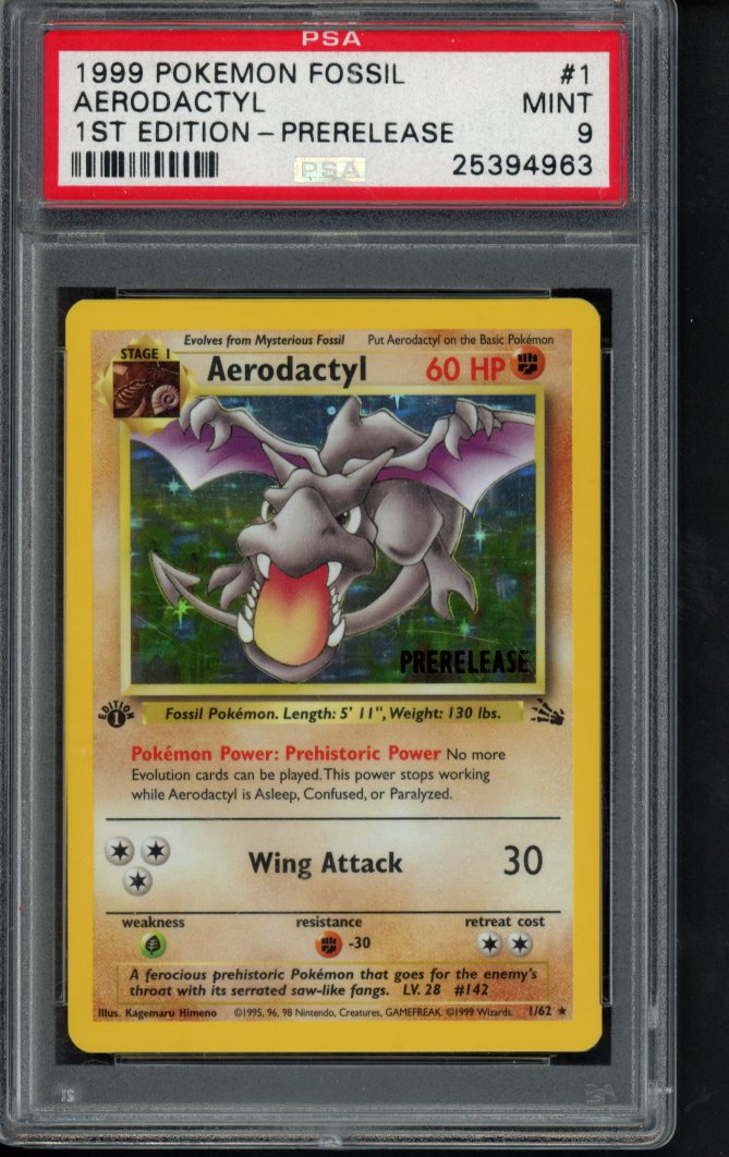 1999 Pokemon Fossil - Aerodactyl 1 St Edition - Prerelease 1/62 PSA 9 RookieLegends