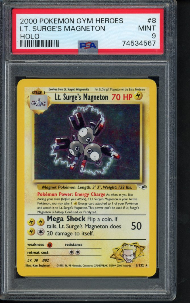 2000 Pokemon Gym Heroes - LT. Surge's Magneton Holo 8/132 PSA 9 RookieLegends