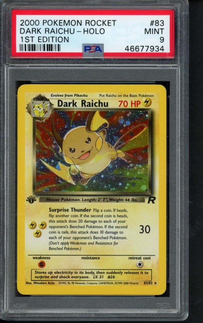 Dark Raichu Holo - 1 St Edition 83/82 PSA 9 RookieLegends