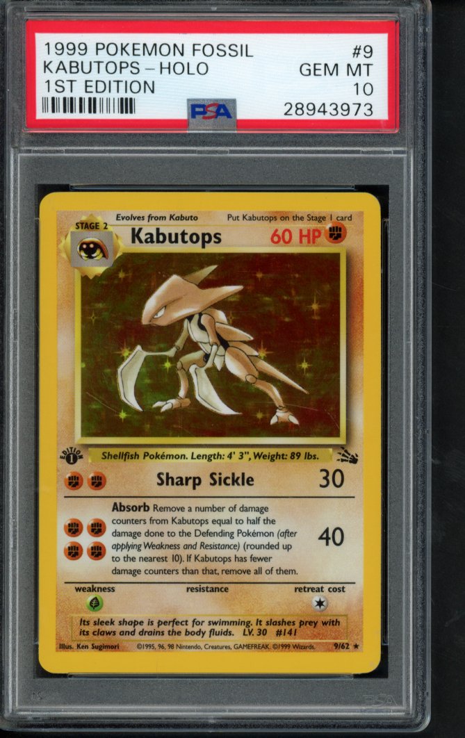 1999 Pokemon Fossil - Kabutops Holo - 1 St Edition 9/62 PSA 10 RookieLegends