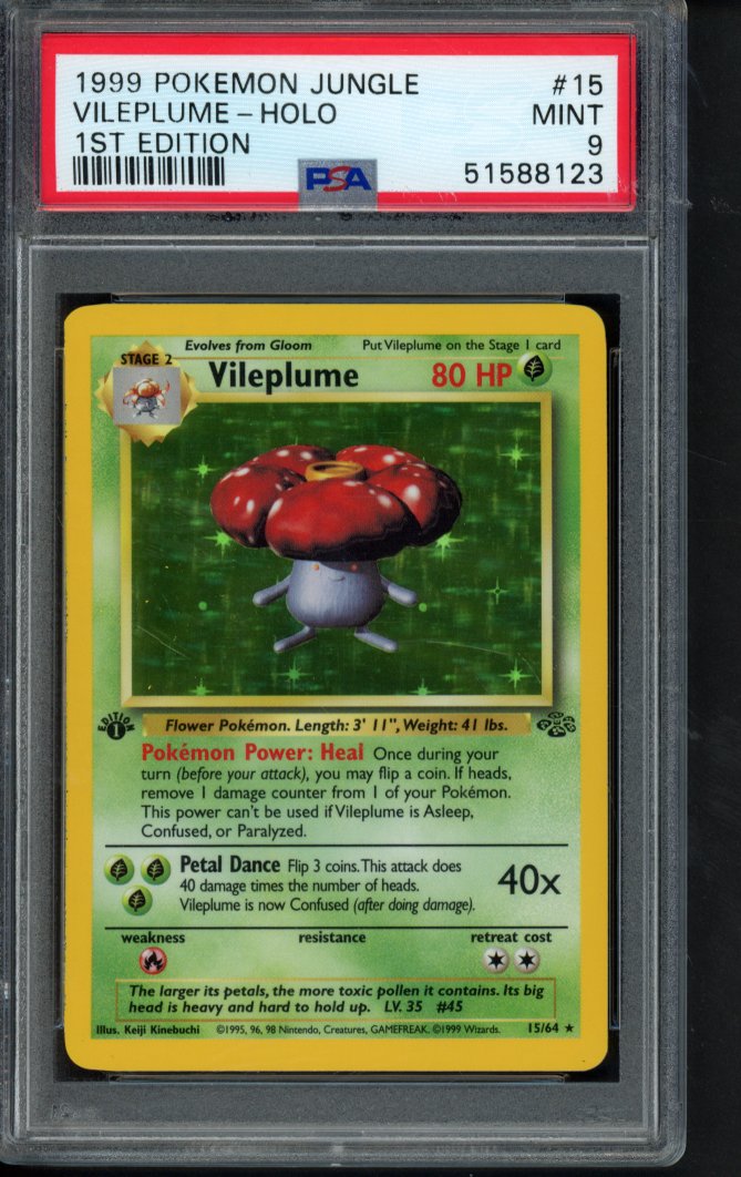 1999 Pokemon Jungle - Vileplume Holo - 1 St Edition 15/64 PSA 9 RookieLegends
