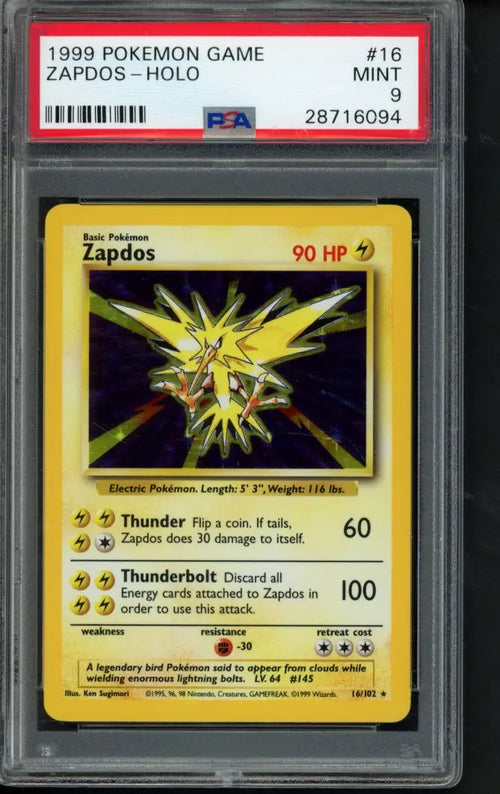 1999 Pokemon Game - Zapdos Holo - 16/102 PSA 9 - RookieLegends