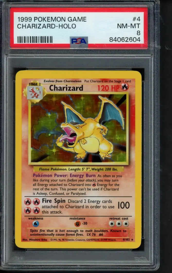 1999 Pokemon Game - Charizard Holo 4/102 PSA 8 RookieLegends