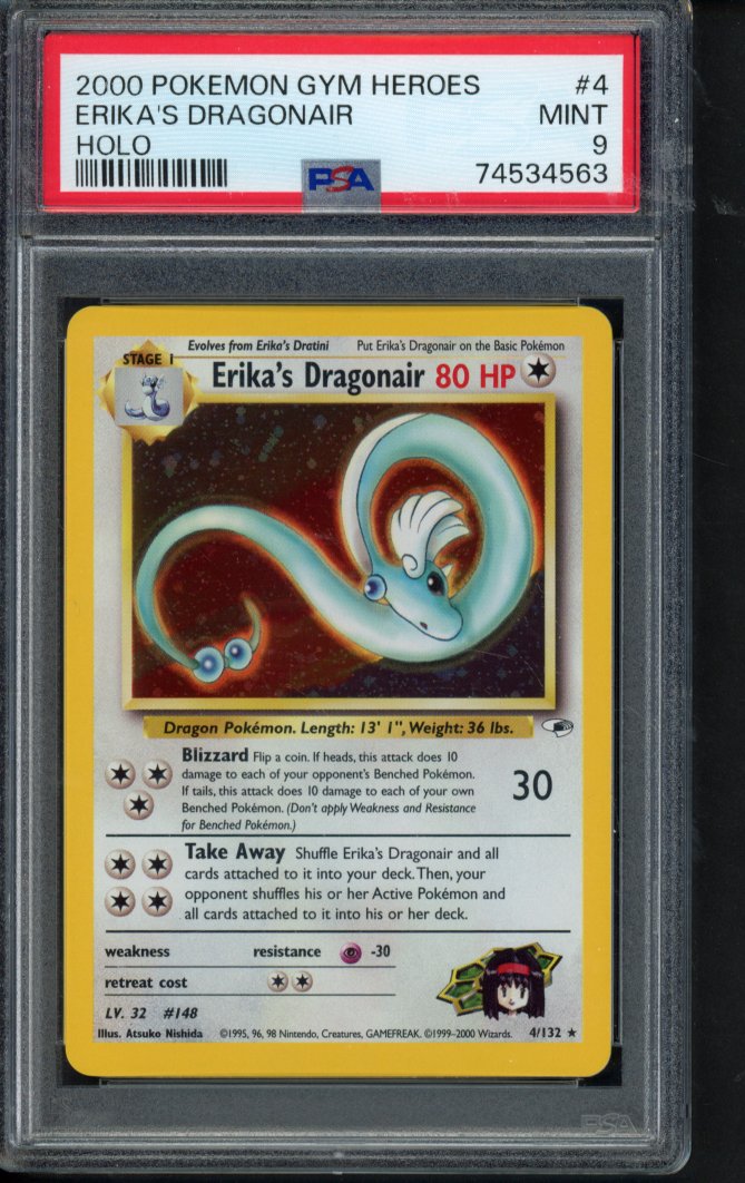 2000 Pokemon Gym Heroes - Erika's Dragonair Holo 4/132 PSA 9
