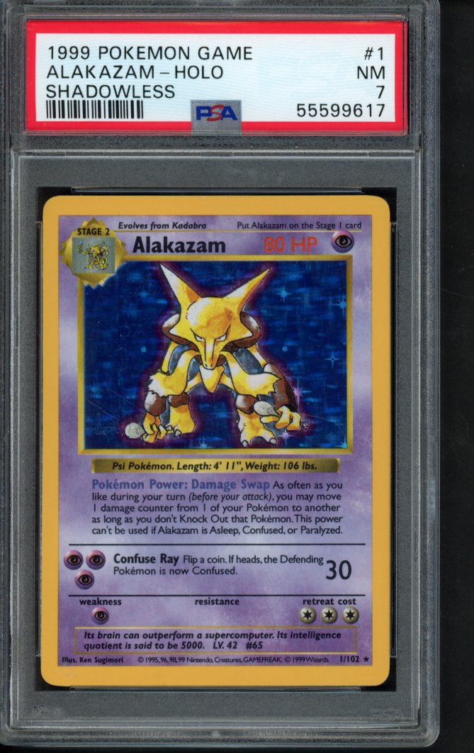 1999 Pokemon Game - Alakazam Holo - Shadowless 1/102 PSA 7
