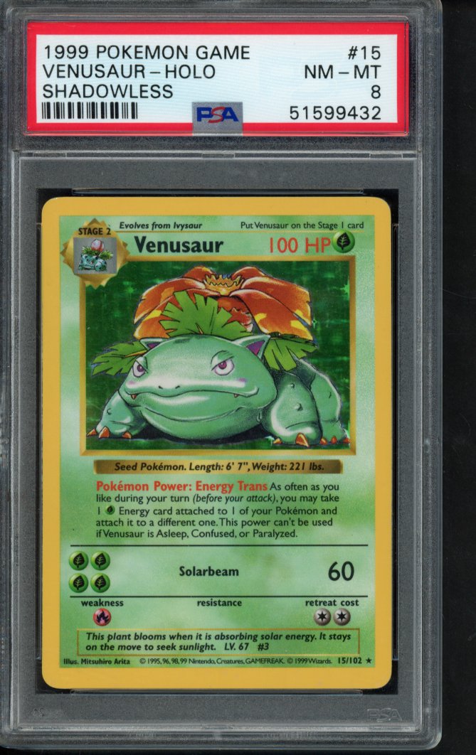 1999 Pokemon Game - Venusaur Holo - Shadowless 15/102 PSA 8