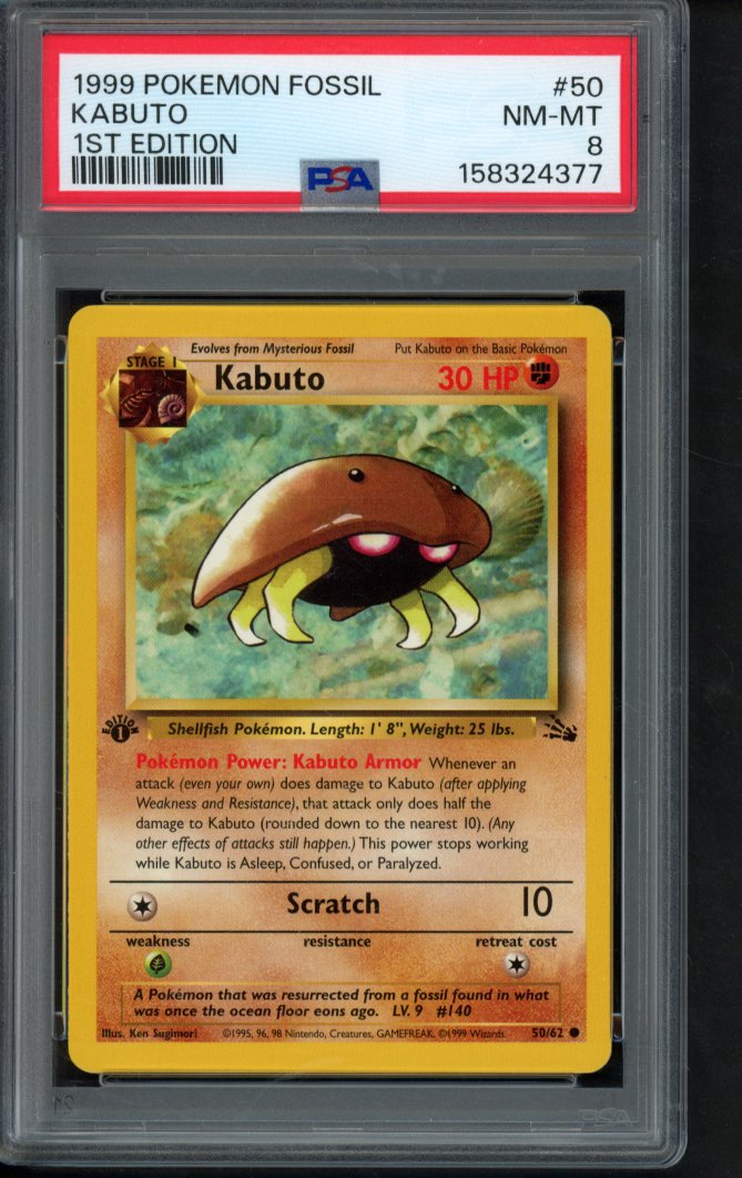 1999 Pokemon Fossil - Kabuto - 1 St Edition 50/62 PSA 8