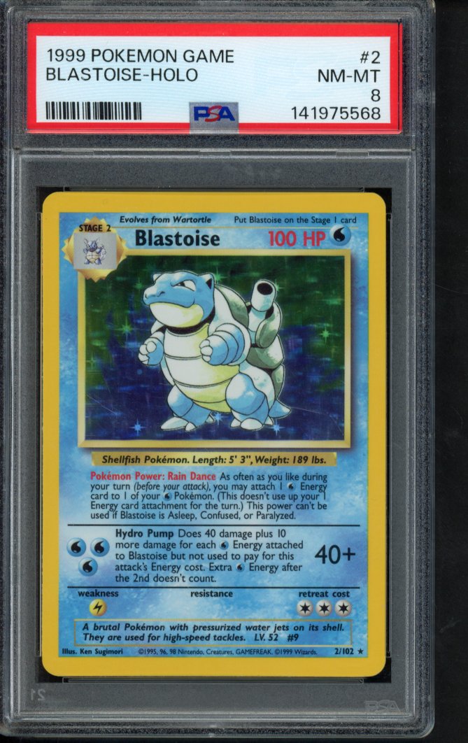 1999 - Pokemon Game - Blastoise Holo 2/102 PSA 8