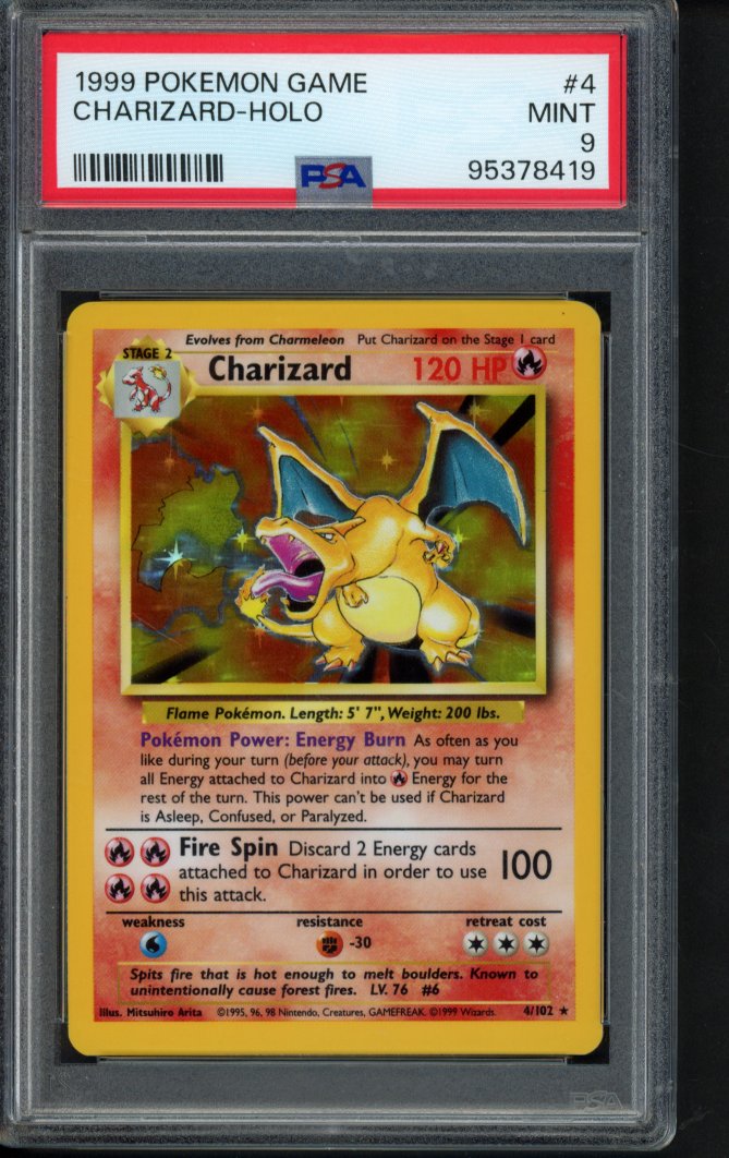 1999 Pokemon Game - Charizard Holo 4/102 PSA 9