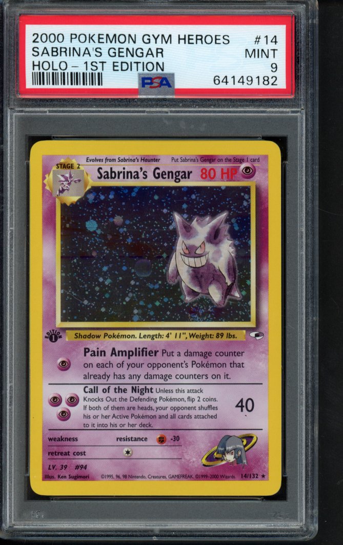 2000 Pokemon Gym Heroes - Sabrina's Gengar Holo - 1 St Edition 14/132 PSA 9