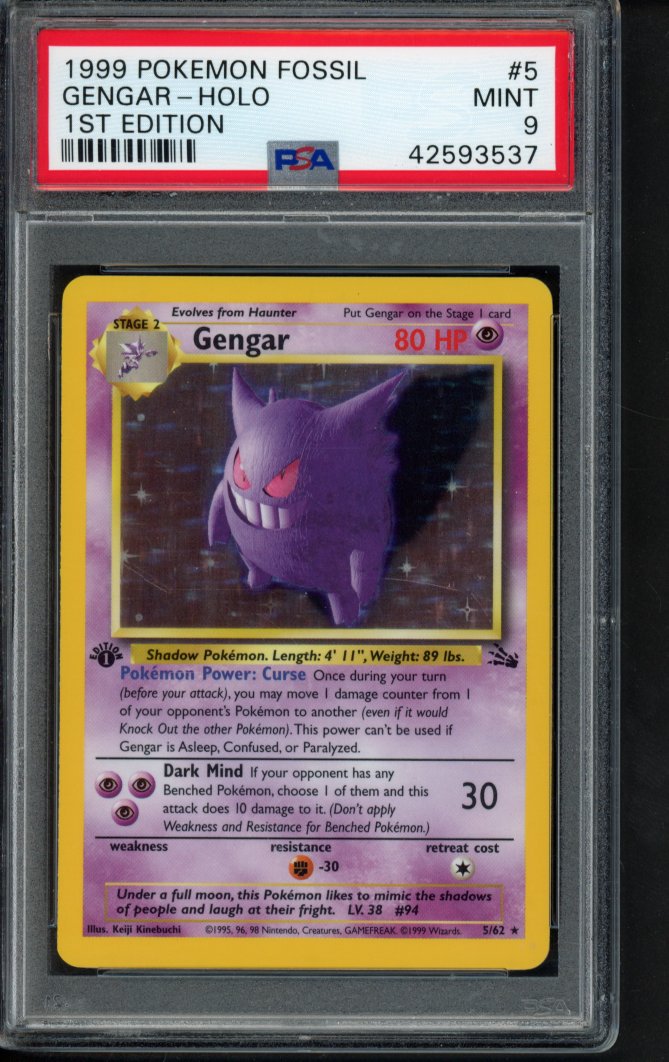 1999 Pokemon Fossil - Gengar Holo - 1 St Edition 5/62 PSA 9