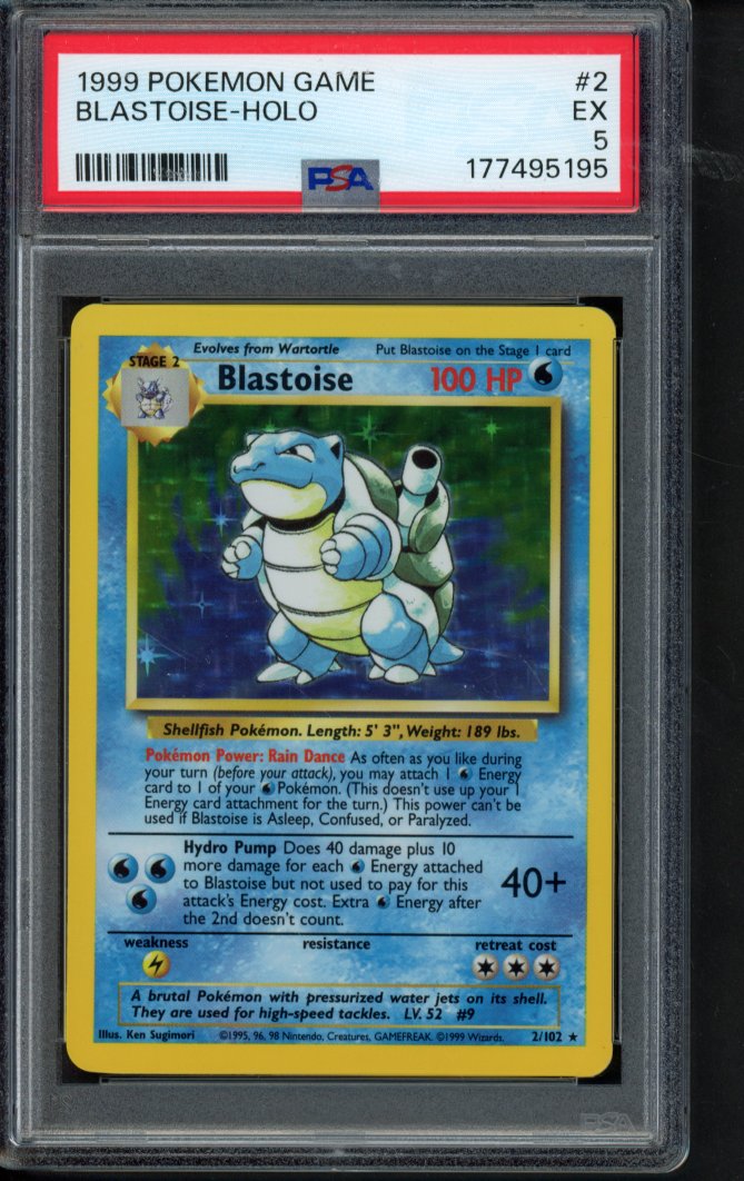 1999 Pokemon Game - Blastoise Holo 2/102 PSA 5